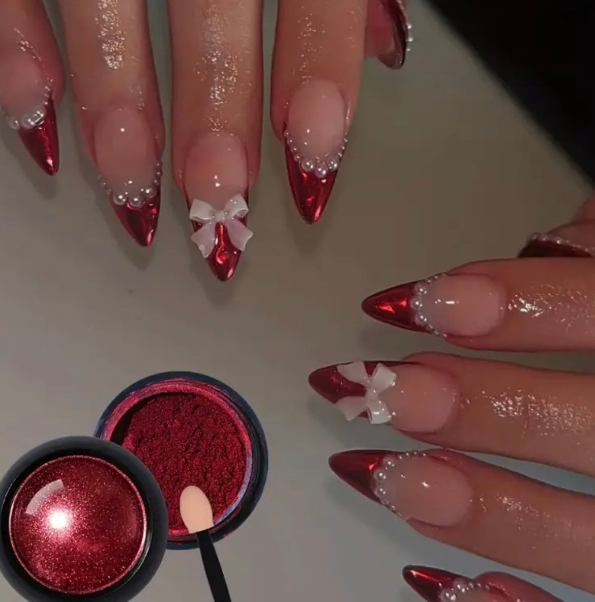 [Metallic Eyeshadow Powder] 3pcs Classic Red Metallic Eyeshadow Powder | Monochrome Satin Finish, Radiant Shimmer, 1 Brush Included, Versatile for Nail Art, Lip Makeup, Face Decoration, Gothic Futuristic Mechanical Look