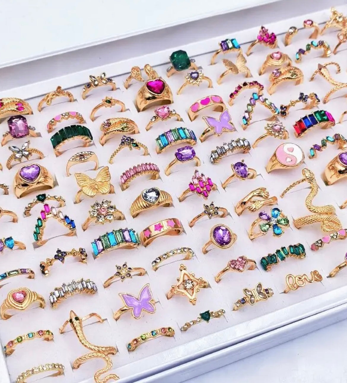 [Rose Golden | Vibrant] 24pcs Rose Golden Alloy Stackable Rings | Vibrant Gemstone & Metallic Accents, Vintage Boho Style for Women & Men - 15mm-19mm Mixed Sizes, Valentine's Day, Parties, Casual Attire - No Box Included, Party Jewelry, Charm, In