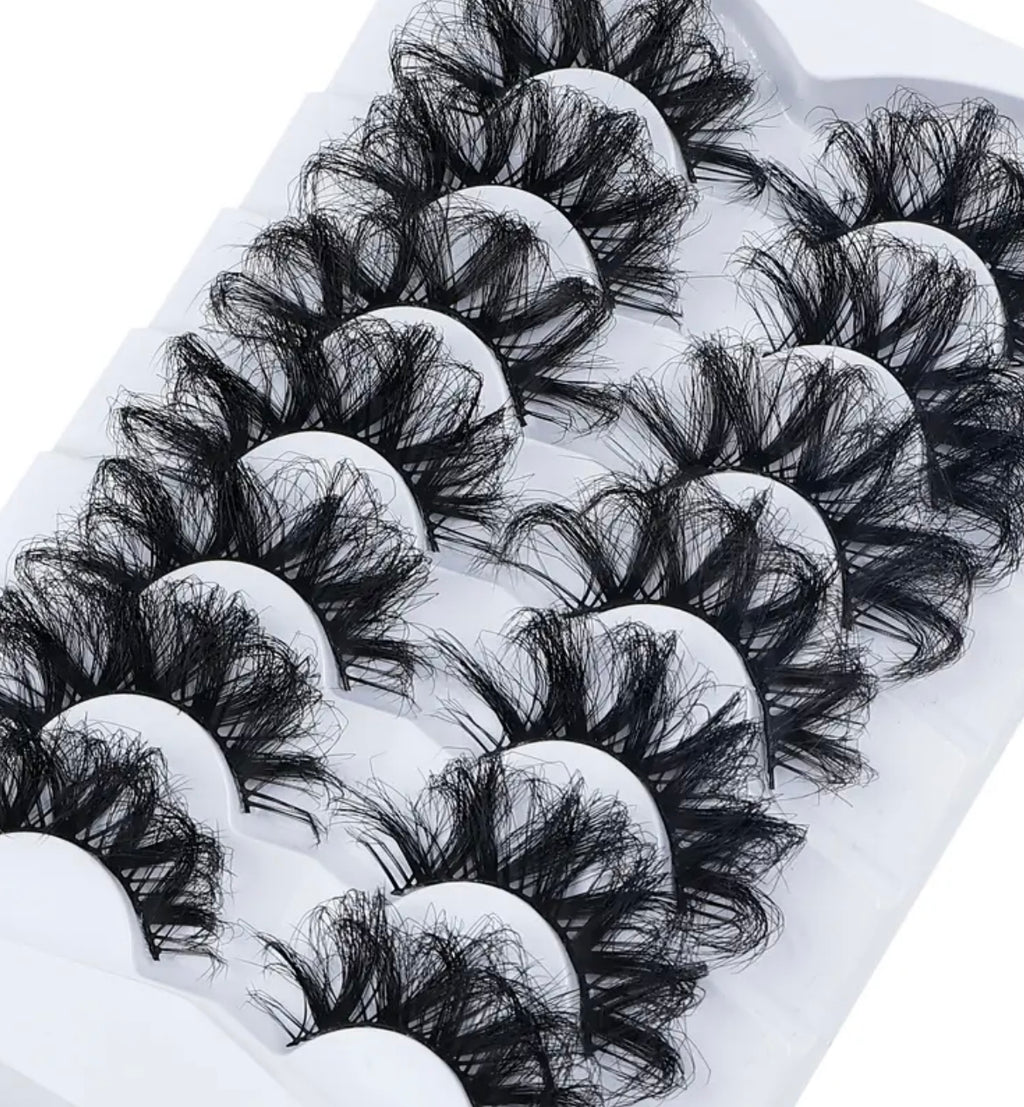 7 Pairs 25mm False Eyelashes Fluffy Soft Thick Doll Eye Cat Eye Dramatic False Eyelashes Natural Eye Makeup
