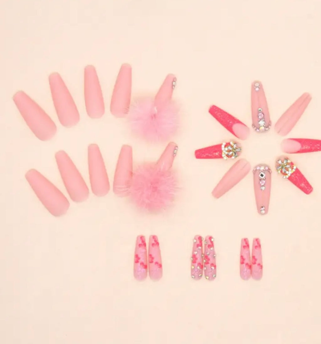 48pcs long ballet cute sweet girl nail art peach hair ball pink tender suitable for every day parties, dances and daily use nail pressing products
