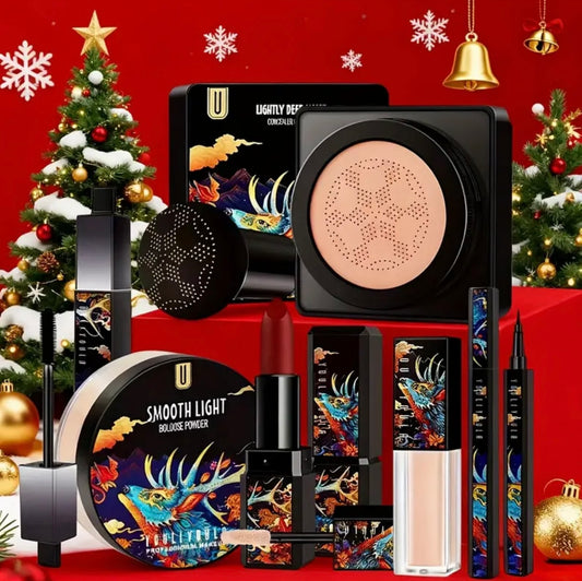 7pcs Professional Makeup Gift Set - Full Coverage Concealer, Long-Lasting BB Cream, Smudge-Proof Eyeliner, Creamy Lipstick - All-in-One Foundation, Mascara, Powder, Eyeliner, Concealer Liquid - Elegant Black & Golden Packaging - Birthday/Valentine'S Gift