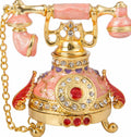 Vintage Small Pink Telephone Shaped Trinket  with Rich Enamel and Sparkling Rhineston