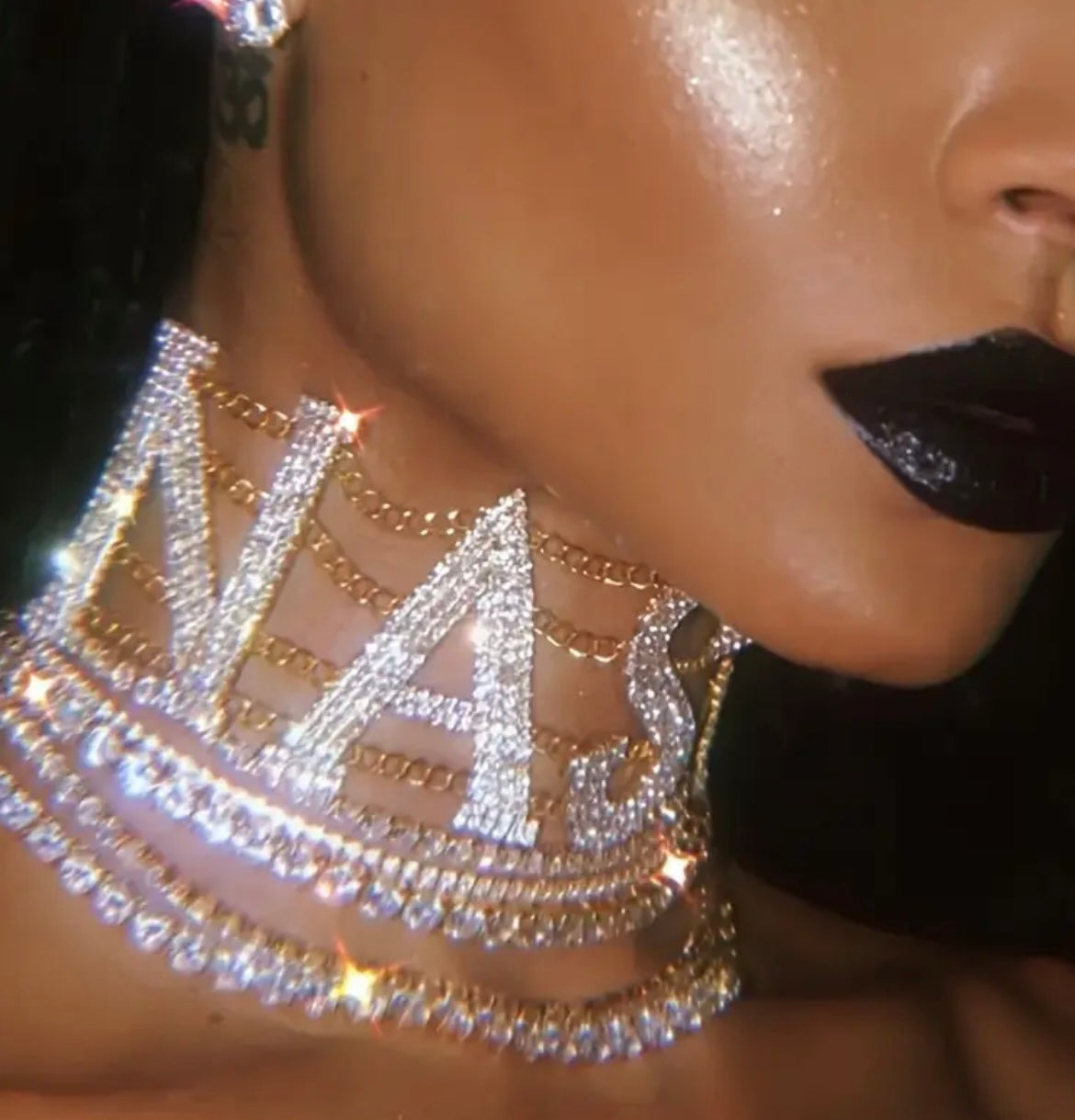 Exaggerated Rhinestone Claw Chain Necklace | 1pc European & American Style NASTY Letter | Fashionable Sexy Punk Women's Neckline