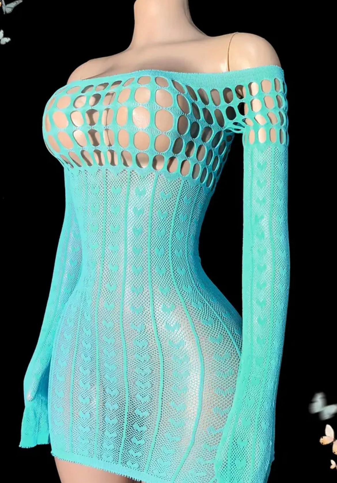 1pc Women'S Sexy Sheer Long Sleeve Fishnet Dress - Backless One-Piece with Long Beachwear & Music Festival Outfit, Durable Swimwear for Poolside, Nightclub & Casual Attire - Solid Color Form-Fitting Bo