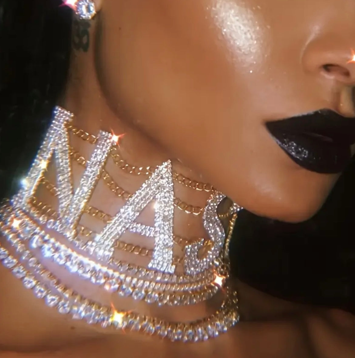 Exaggerated Rhinestone Claw Chain Necklace | 1pc European & American Style NASTY Letter | Fashionable Sexy Punk Women's Neckline