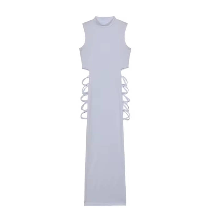 Criss Cross Cut Out Dress, Sexy Bodycon Mock Neck Sleeveless Dress, Women's Clothing