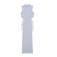 Criss Cross Cut Out Dress, Sexy Bodycon Mock Neck Sleeveless Dress, Women's Clothing