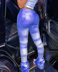 Tie-dye Casual Trousers Y2k Streetwear Autumn High Waist Trumpet Pants High Stretch Yoga Leggings
