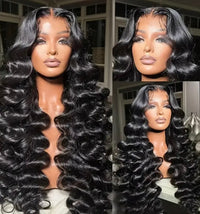 250% Density 4X4 Deep Wavy Wigs With Tiny Knots 100% Brazlilian Virgin Human Hair #1B Wave Lace Frontal Wigs Natural Color Glueless Pre Cut Wigs Pre Plucked With Baby Hair HD Transparent Lace Front Wigs For Women Long 40inch