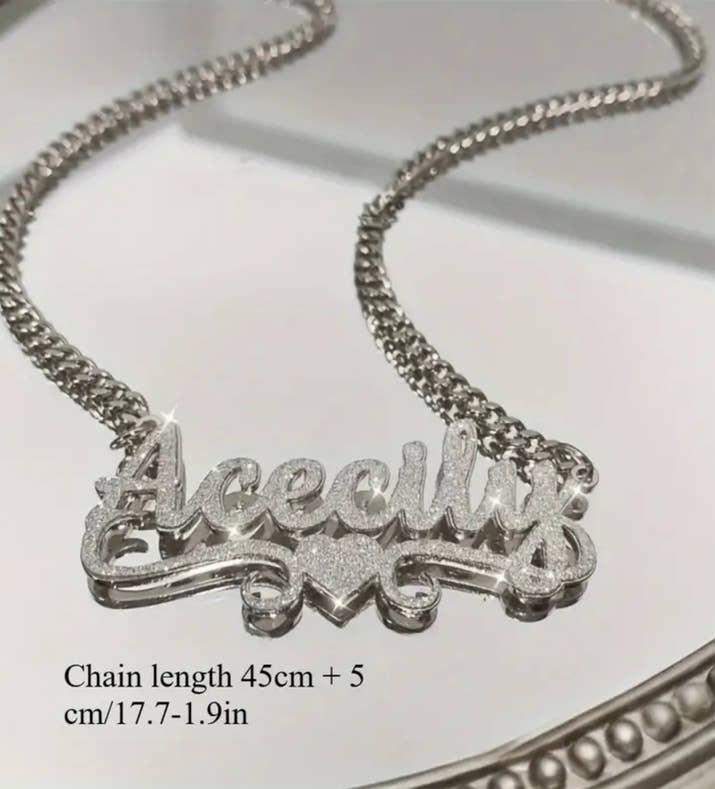 Customized Ash NK Chain 1pc Customized 201 201 Stainless Steel Name Necklace - Personalized Frosted Letter Pendant with Shiny Accents, Cuban Chain Jewelry Gift for Teenager and Teenager, Suitable for Casual Attire or Special Occasions, Gift Jewelry | Bohe