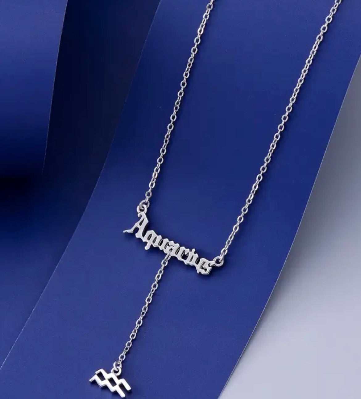 Zodiac Necklace 925 Sterling Silver 12 Constellation Lariat Necklace Old English Zodiac Sign Y-Shaped Pendant Necklace Horoscope Astrology Jewelry Gifts for Women