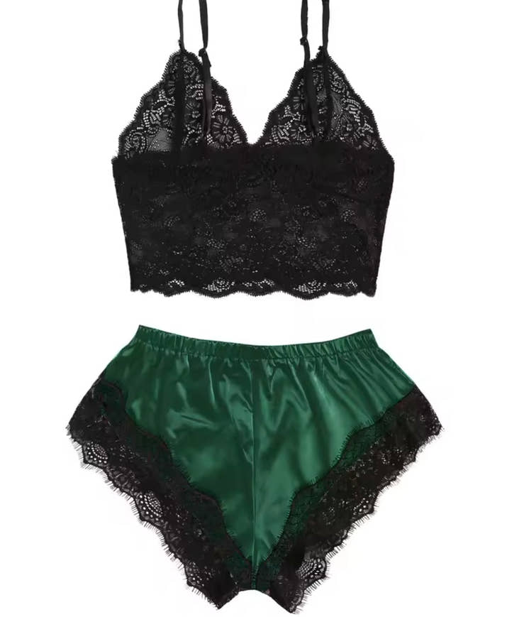 Women's 2 Piece Sexy Lace Pajama Set See-Through Bralette Cami Top and Shorts Breathable Sleepwear