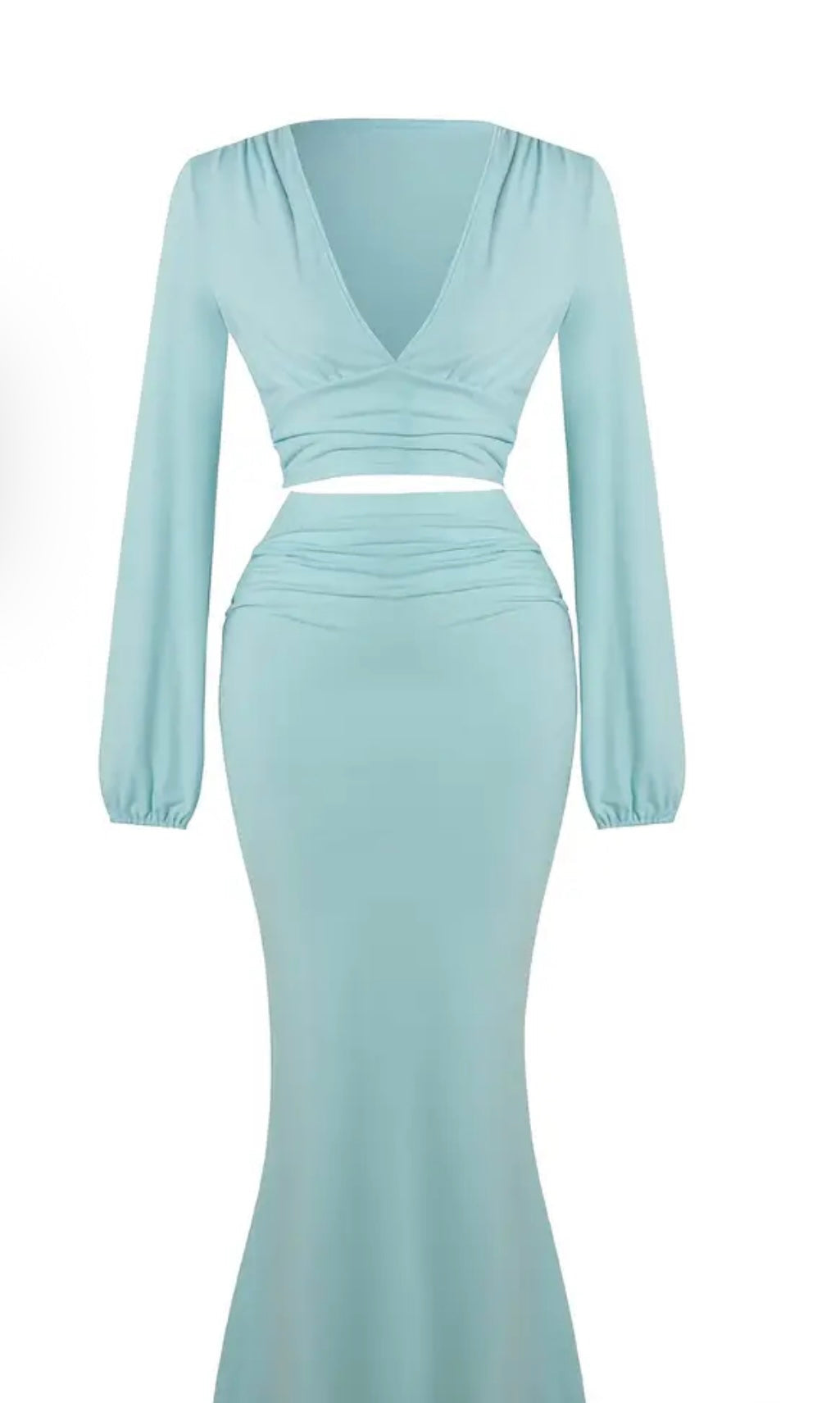 Women'S Elegant V-Neck Long Sleeve Top & High-Waisted Bodycon Skirt Set - Chic Solid Color Two-Piece Outfit