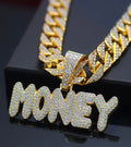 A Shiny MONEY Pendant With An Ice Cuban Chain, A Miami Necklace For Men And Women, A Hip-hop Pendant Necklace Jewelry Gift.