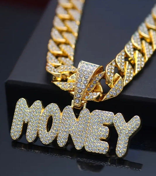 A Shiny MONEY Pendant With An Ice Cuban Chain, A Miami Necklace For Men And Women, A Hip-hop Pendant Necklace Jewelry Gift.