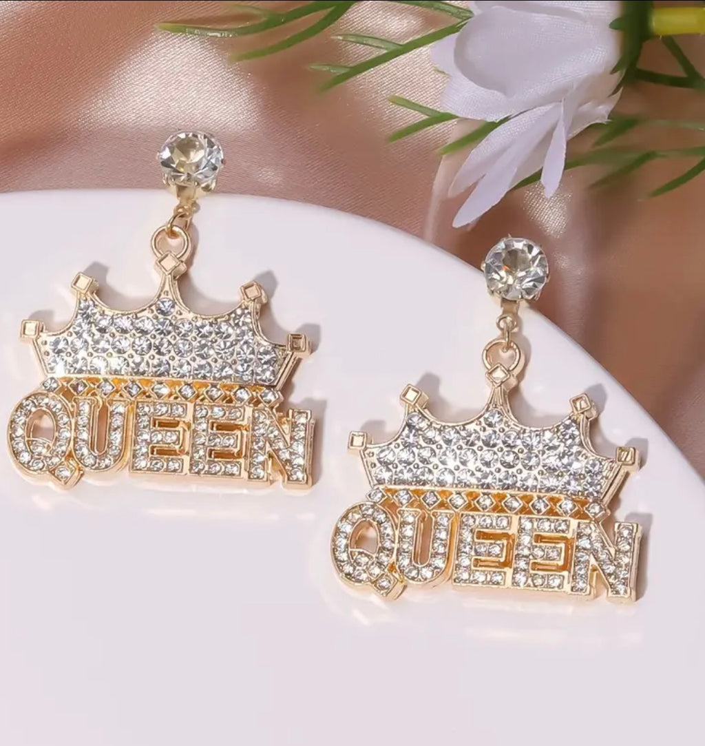 Shiny Dangle Exaggerated Rhinestone Drop Earrings Queen Letter Pendant Shiny Dangle Earrings All-match Women's Ear Jewelry