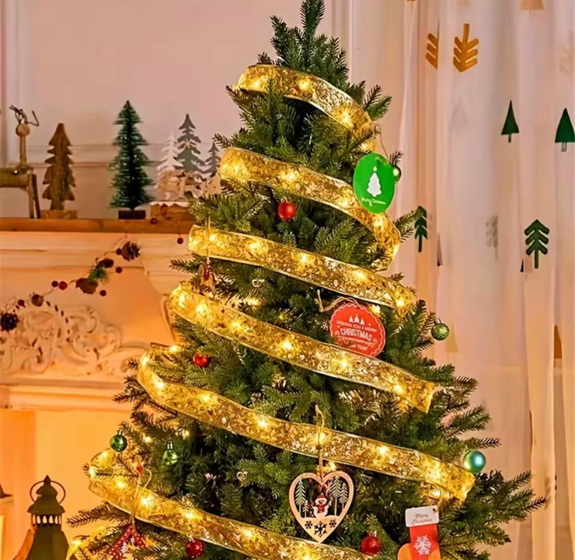 Christmas Tree Ribbon Fairy Lights, Indoor DIY Bows String Light Battery Powered for Christmas Tr