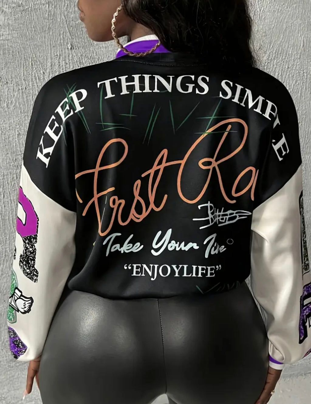 [Gothic Lettering Jacket] Women's Elegant Gothic Lettering & Color Block Jacket - Purple/Black/Pink/White/Gray/Green/Beige/White Two-Button Closure Collar Structured Blazer - Spring/Outfits - Machine Washable