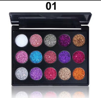 CmaaDu 15 Colors Gold Scallion Powder Diamond Glitter Eyeshadow Tray Shim