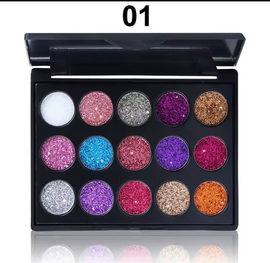 CmaaDu 15 Colors Gold Scallion Powder Diamond Glitter Eyeshadow Tray Shim