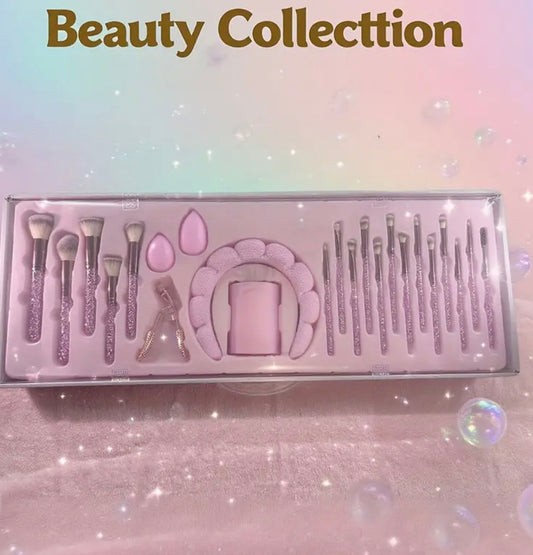 23pcs Luxury Makeup Brush Set with Rhinestone-Studded Brushes - Professional Face & Eye Makeup Tools, Highlighter, Contour, Foundation, Lipstick, Nose Shadow Brushes - Elegant, Durable Plastic & Paper Brushes For Sensitive Light