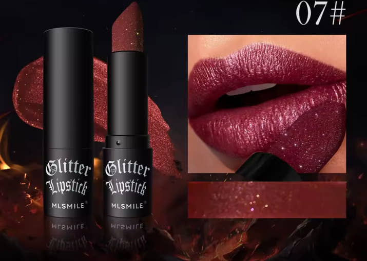 7Colors Glitter Lipstick Waterproof Long Lasting Diamond Pearlescent Metallic Lipstic