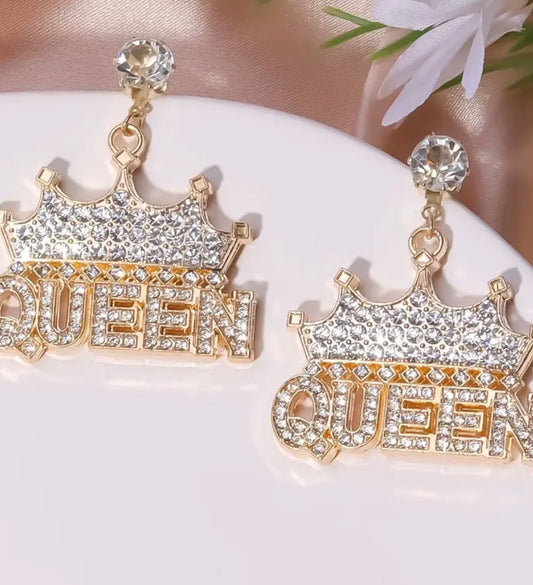 Shiny Dangle Exaggerated Rhinestone Drop Earrings Queen Letter Pendant Shiny Dangle Earrings All-match Women's Ear Jewelry