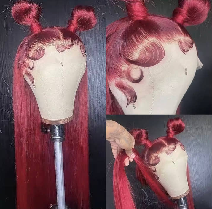 99J Colored Lace Front Human Hair Wigs Straight Burgundy 13x4  Transparent Full Lace Frontal Wig