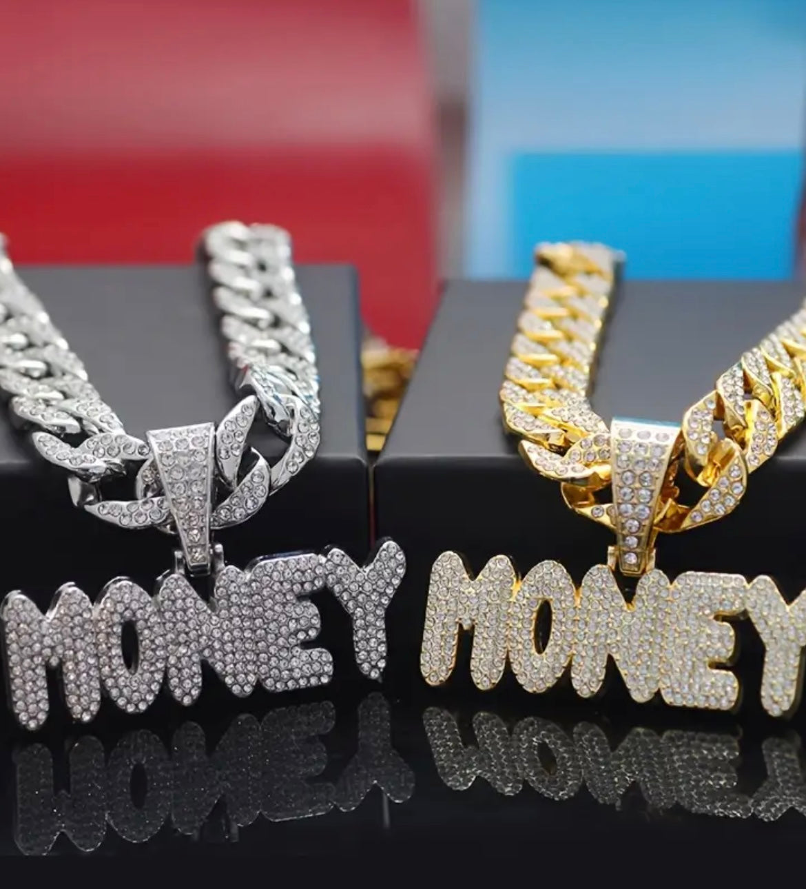 A Shiny MONEY Pendant With An Ice Cuban Chain, A Miami Necklace For Men And Women, A Hip-hop Pendant Necklace Jewelry Gift.
