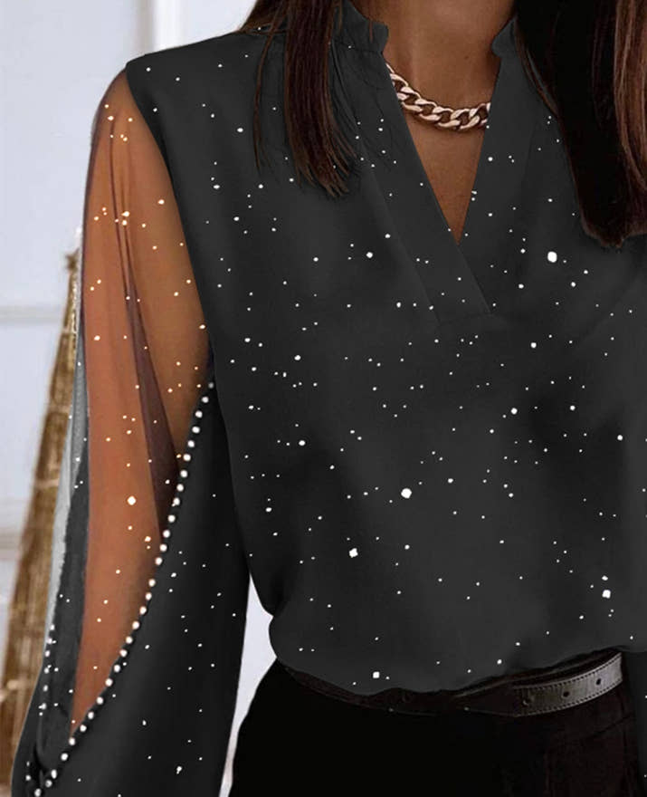 Glitter Sheer Mesh Patchwork Top