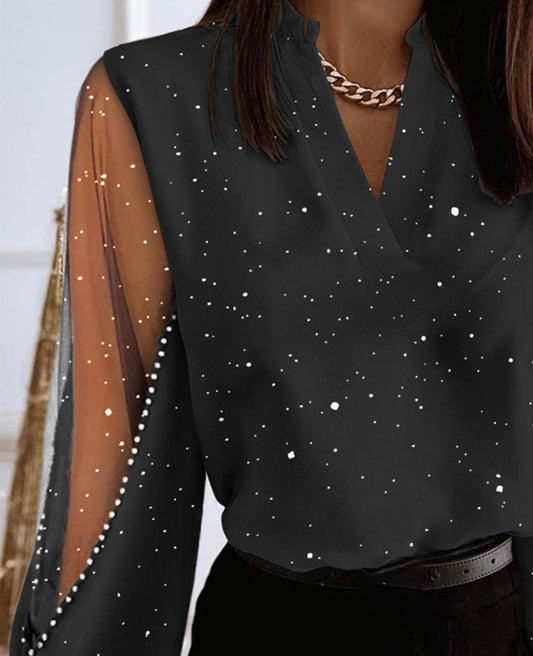 Glitter Sheer Mesh Patchwork Top