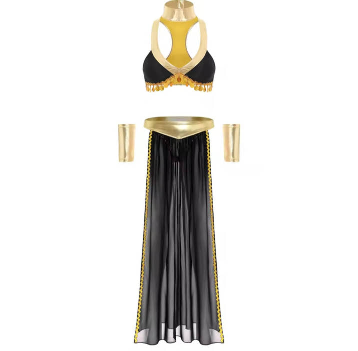 Women Halloween Cleopatra Ancient Egyptian Queen Sun Goddesses Cosplay Costume Crop Top