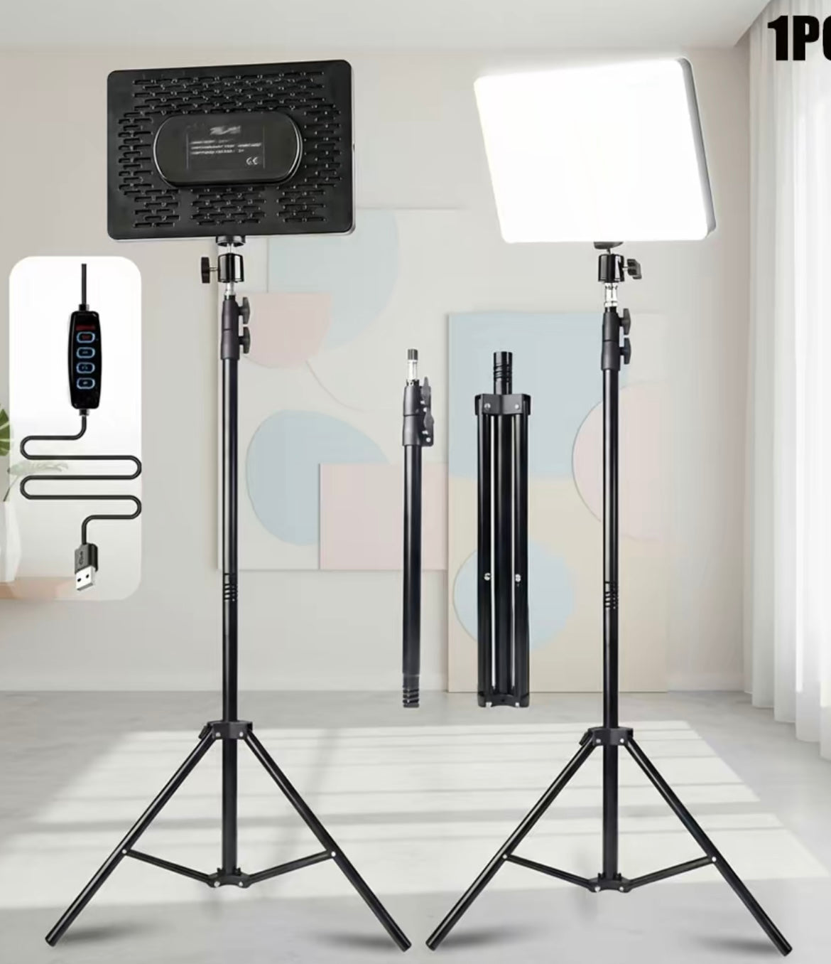 10" LED Square Light Panel with 63" Extendable Stand 3 Color 2800-6500K Studio