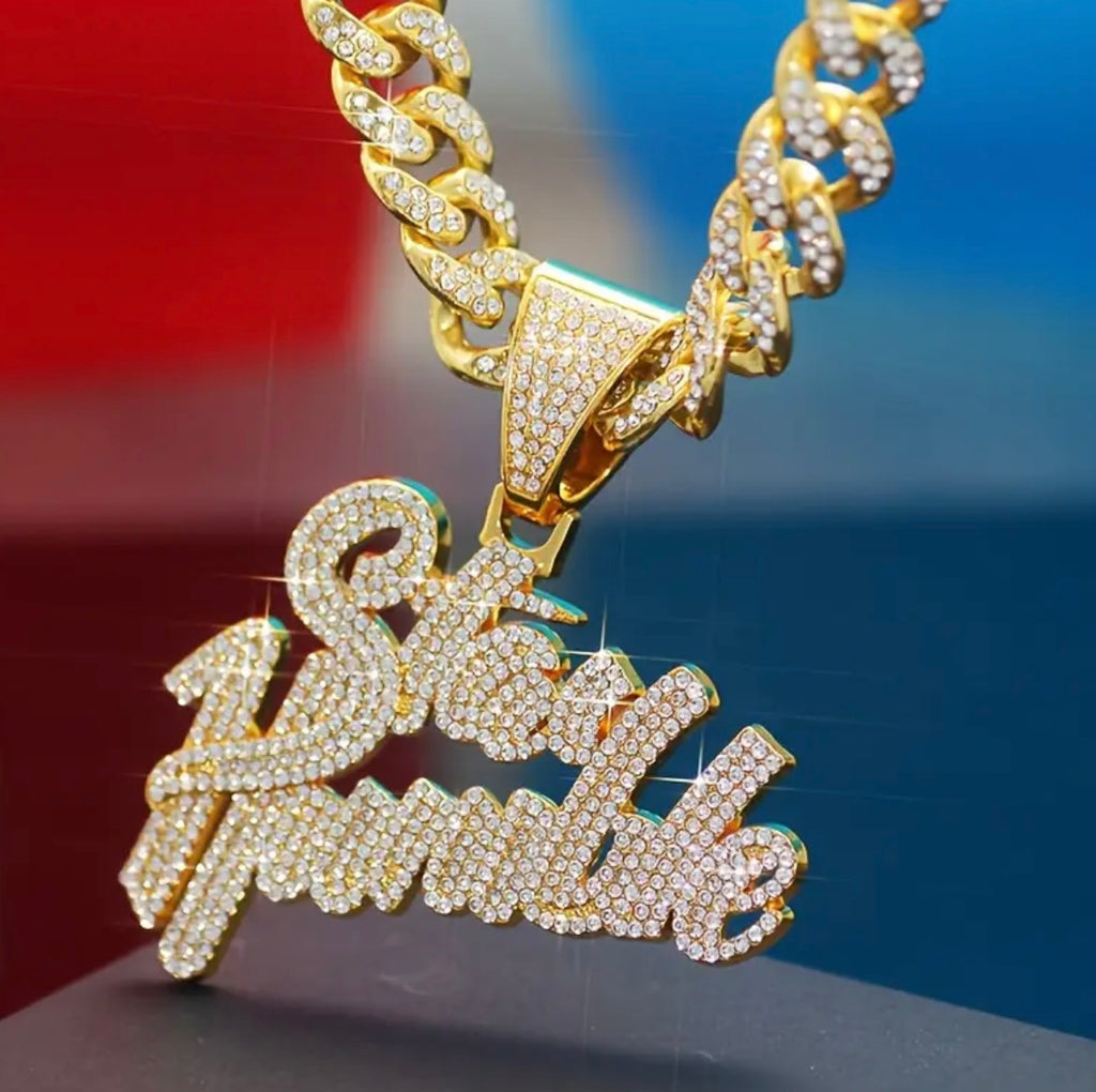 Iced Out Customized Letters Pendant  Synthetic Zircon Letters Necklace With Rope Chain Choker | For Women Men Gift Hiphop Necklace