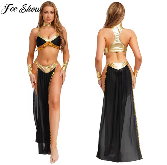 Women Halloween Cleopatra Ancient Egyptian Queen Sun Goddesses Cosplay Costume Crop Top