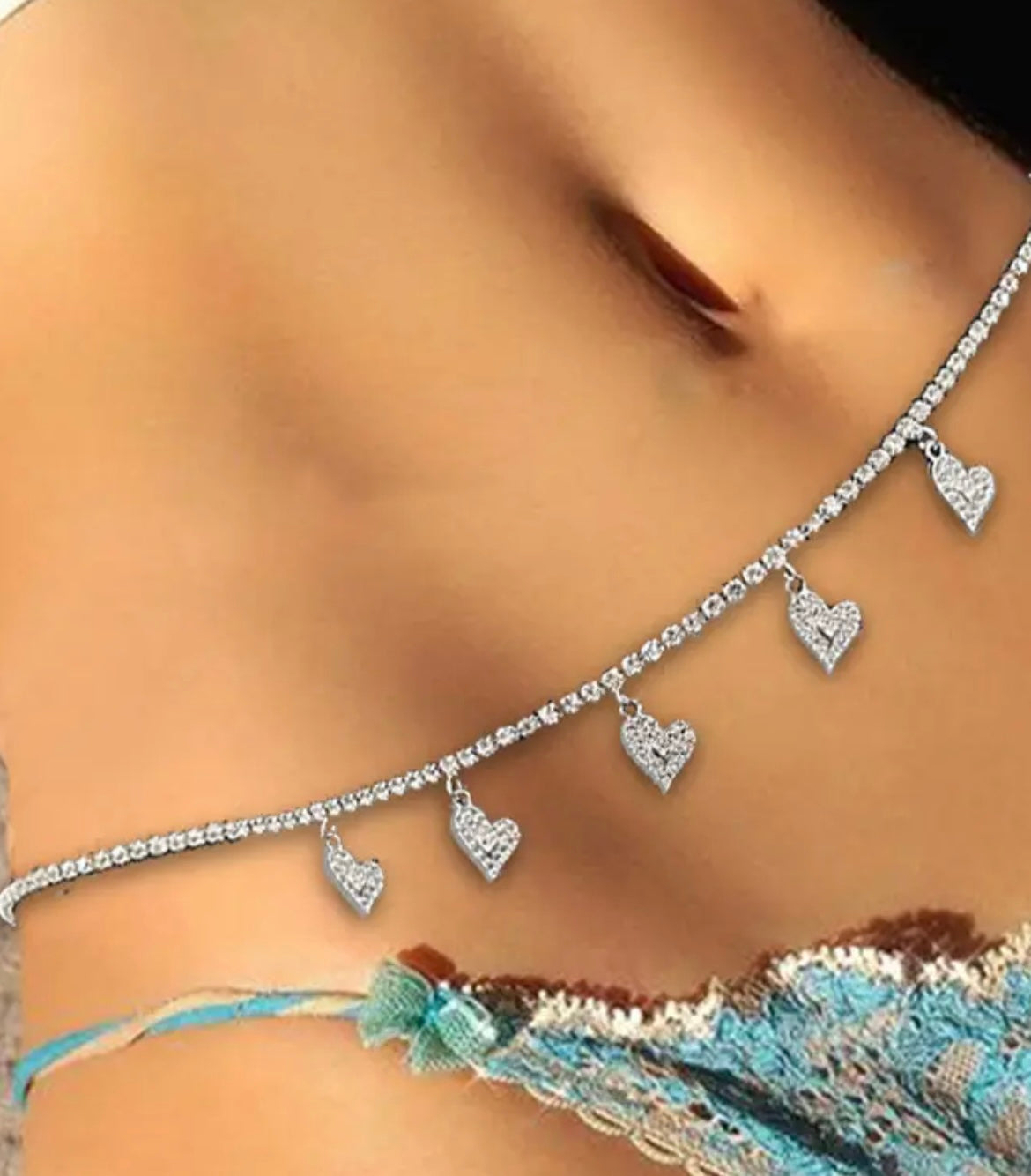 European And American Cross-border Hot Sale Waist Accessories Women's Fashion Simple Heart-shaped Rhinestone Waist Chain Waist Chain