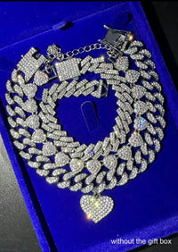 Rhinestones Decorated Heart Charm Design Layered Anklet with Pink and Clear Rhinestones