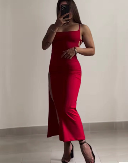 Summer Black New Dress Women Fashion Sexy Split Sleeveless Backless Slim Maxi Dress