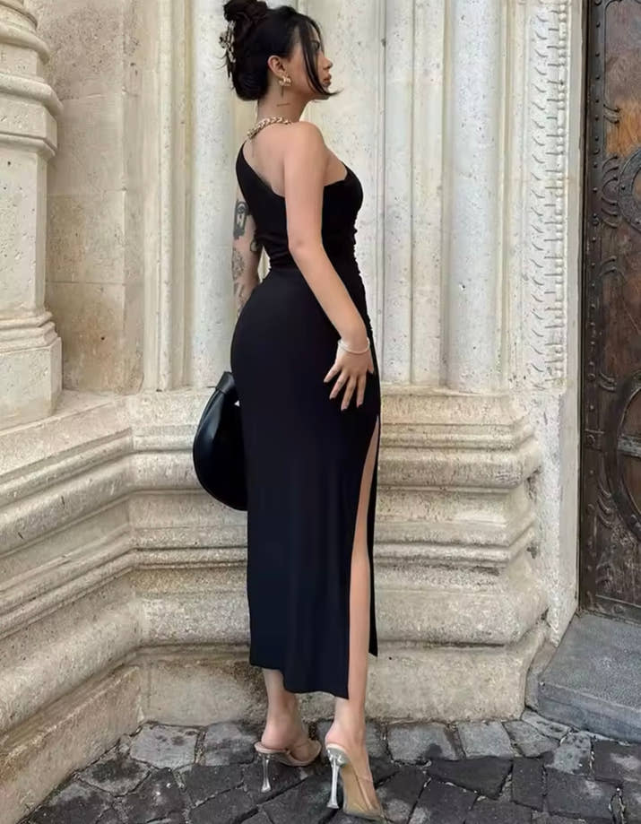 Summer Black New Dress Women Fashion Sexy Split Sleeveless Backless Slim Maxi Dress