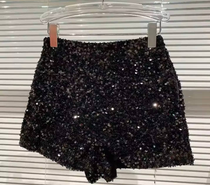 New Autumn Black Velvet Shorts Women Sequined Shiny Versatile Short Pants Clubwear Shorts