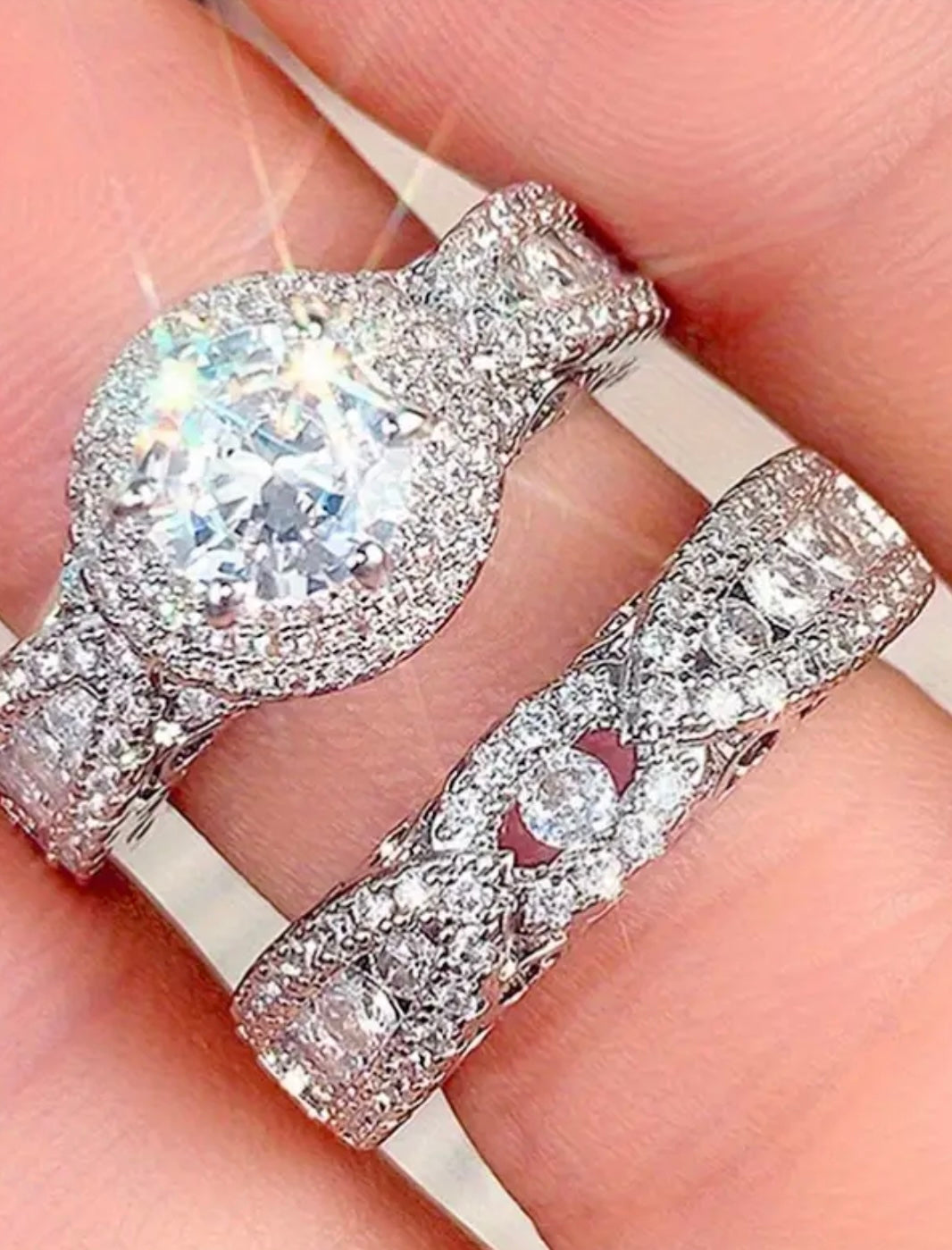 925 Sterling Silver Ring, Six Claw Ring, Two-Piece Ring Set, Wedding Ring. Ladies' Ring, Exquisite Sparkling Ring, Gift Jewelry Box, Give a Friend a Birthday Gift They Like, Holiday Gifts, The Ideal Gift, Suitable