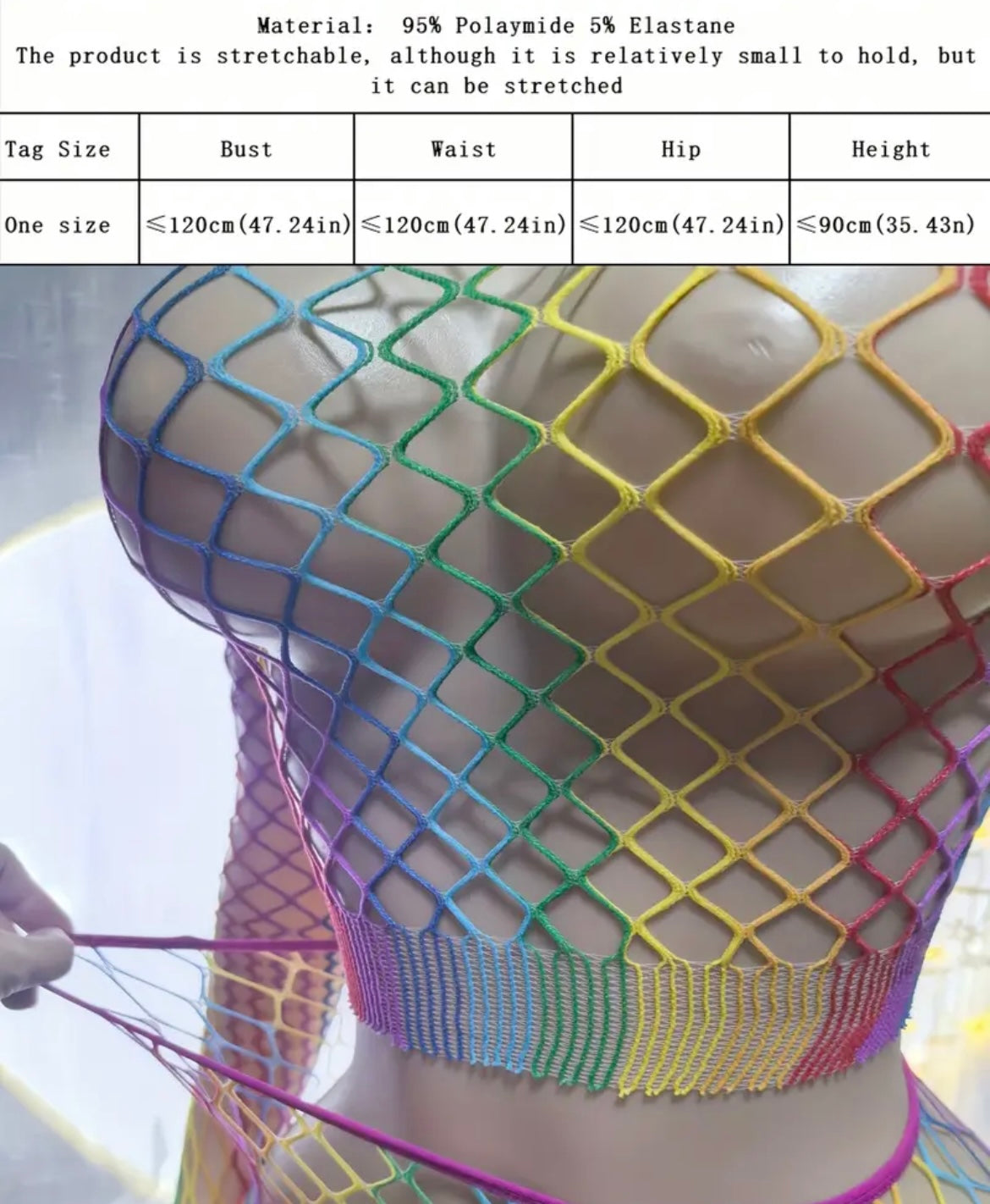 1 Set Women's Vibrant Rainbow Fishnet Cover-Up - Hollow Out Design, Stretchy Nylon, See-Through Beachwear & Swimsuit for Music Festivals, Vacations, and Summer Outings, Beachwear Swimsuit|Vibrant FashionOut Design