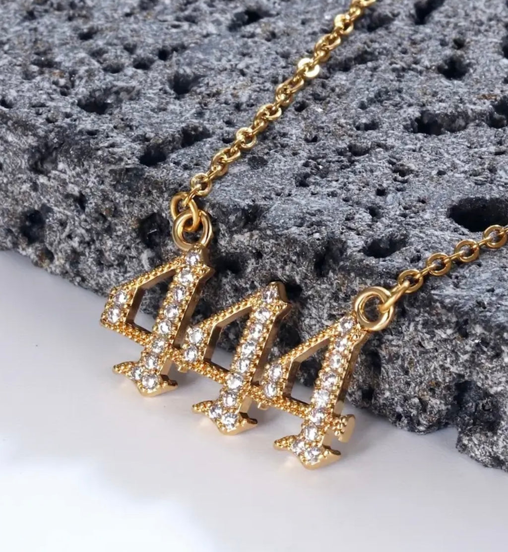 Angel Lucky Number 444 Necklace for - Golden-Tone Elegant Minimalist Pendant with Sparkling, Everyday & Party,, Mardi Gras, Minimalistic Design, Embellishments Necklace