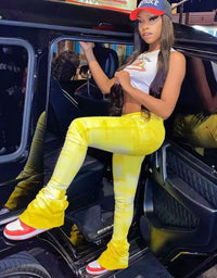 Tie-dye Casual Trousers Y2k Streetwear Autumn High Waist Trumpet Pants High Stretch Yoga Leggings