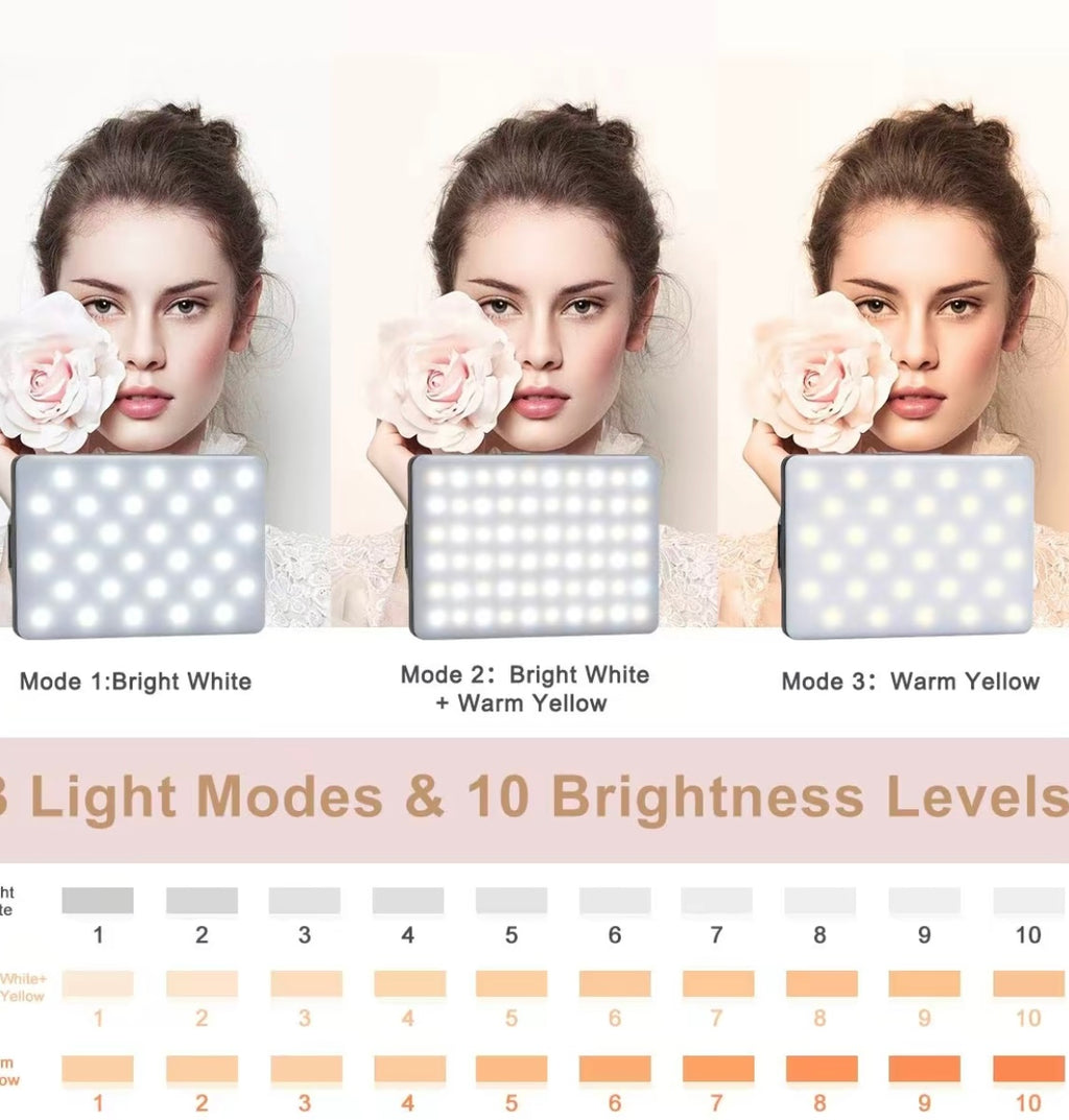 60 LED High Power Selfie light,Rechargeable Clip Fill Video Conference Light with Front & Back Clip,  Cellphone  Accessories  Adjusted 3 Light Modes for Smartphone iPhone, Android, iPad, Laptop, for Makeup, Selfie