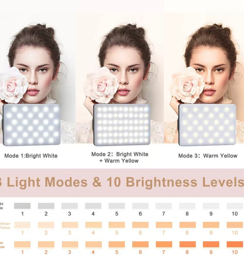 60 LED High Power Selfie light,Rechargeable Clip Fill Video Conference Light with Front & Back Clip,  Cellphone  Accessories  Adjusted 3 Light Modes for Smartphone iPhone, Android, iPad, Laptop, for Makeup, Selfie