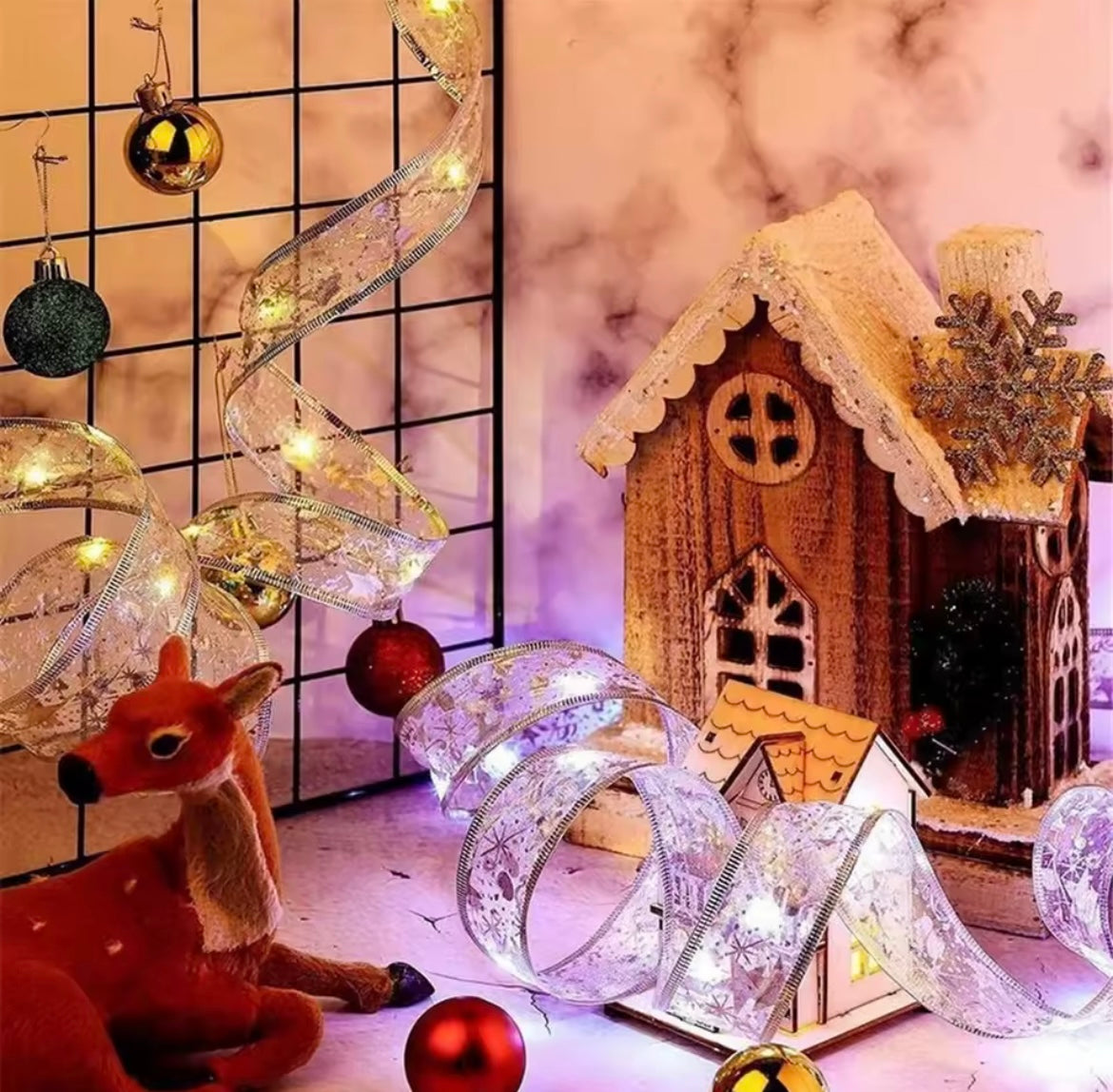 Christmas Tree Ribbon Fairy Lights, Indoor DIY Bows String Light Battery Powered for Christmas Tr