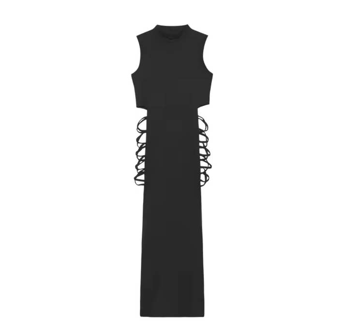 Criss Cross Cut Out Dress, Sexy Bodycon Mock Neck Sleeveless Dress, Women's Clothing