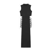 Criss Cross Cut Out Dress, Sexy Bodycon Mock Neck Sleeveless Dress, Women's Clothing
