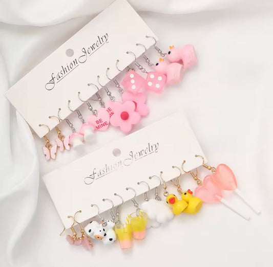 Fashion Sweet Fruit Drink Earrings Set for Women Cute Cartoon Food Ice Cream Donut Funny Resin Earring